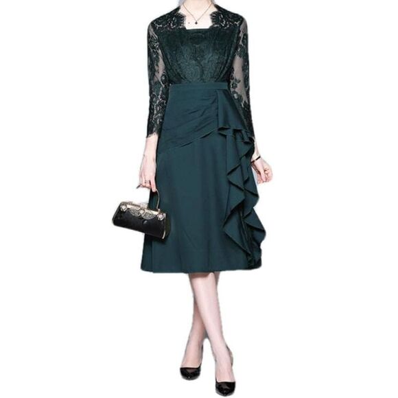Lady Temperament Lace Stitched Ruffle High Waist Dress Size Medium - Picture 1 of 8